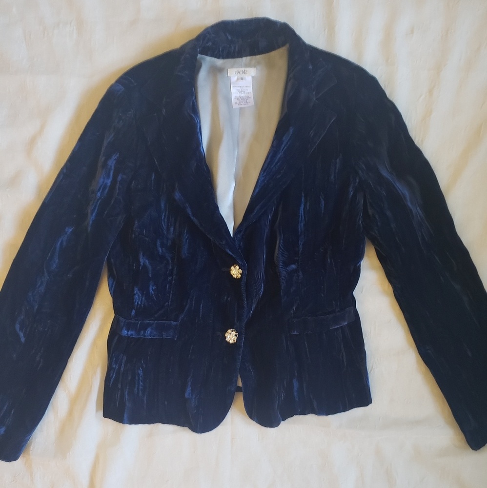 CACH'E Midnight Blue Crushed Velvet Blazer